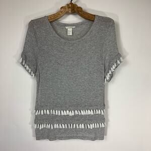 H&M Gray White Tassels T Shirt Sz Small